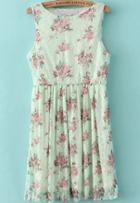 Romwe Rose Print Lace Green Dress