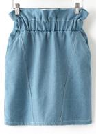 Romwe Blue Elastic Waist Pockets Denim Skirt