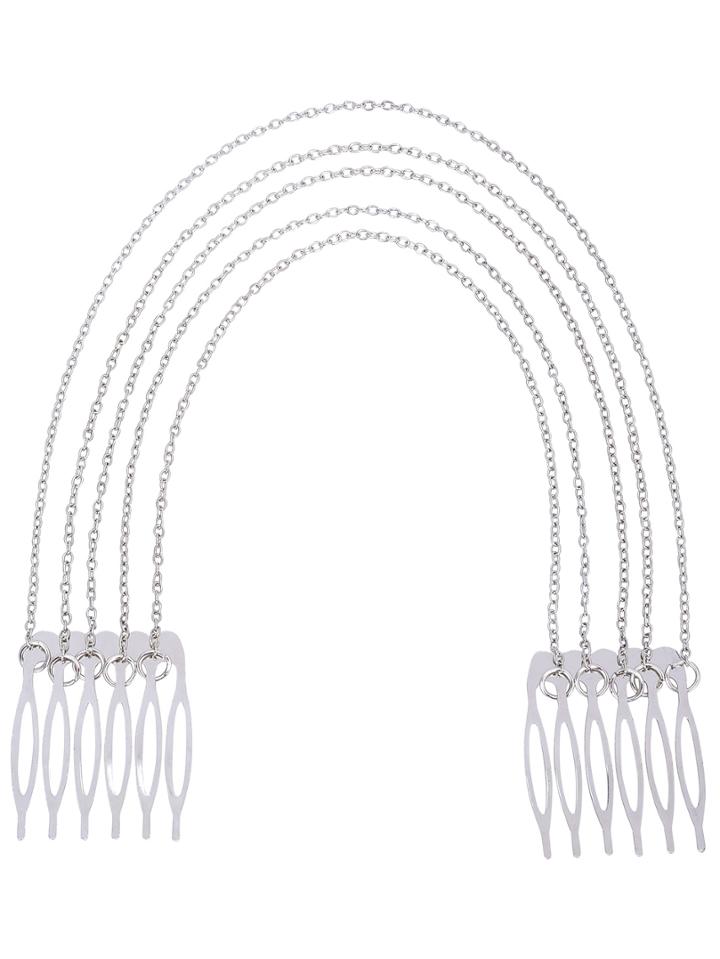 Romwe Silver Metal Chain Comb Hair Accessories
