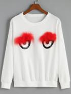 Romwe Eyes Pattern White Sweatshirt