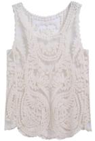 Romwe Sheer Lace Embroidered Round Neck Apricot Tank Top