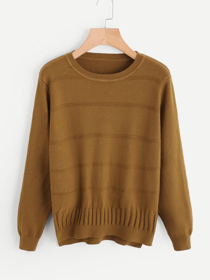 Romwe Seam Detail Ribbed Knit Sweater