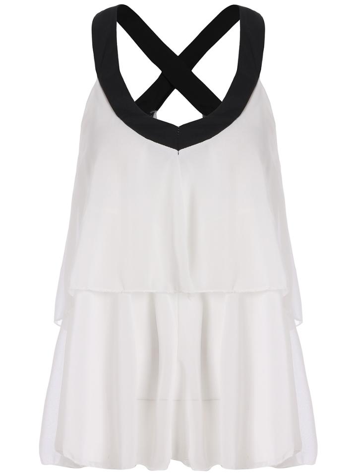 Romwe Crisscross Back Chiffon Tank Top