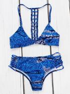 Romwe Blue Ladder Cutout Sexy Bikini Set