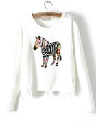 Romwe Zebra Print Crop White Sweatshirt