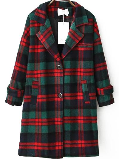 Romwe Lapel Plaid Long Coat