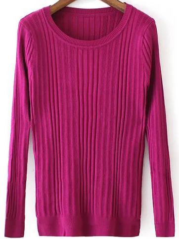 Romwe Round Neck Slim Purple Sweater
