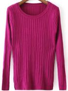 Romwe Round Neck Slim Purple Sweater