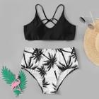 Romwe Plus Mix And Match Tropical Bikini Set