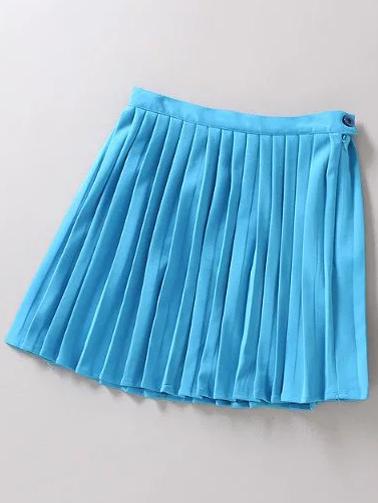 Romwe Blue High Waist Oblique Zipper Pleated Skirt