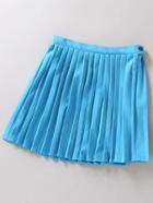 Romwe Blue High Waist Oblique Zipper Pleated Skirt
