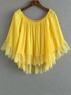 Romwe Yellow Lace Trimmed Poncho Blouse