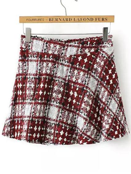 Romwe Elastic Waist Plaid Red Shorts