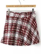 Romwe Elastic Waist Plaid Red Shorts