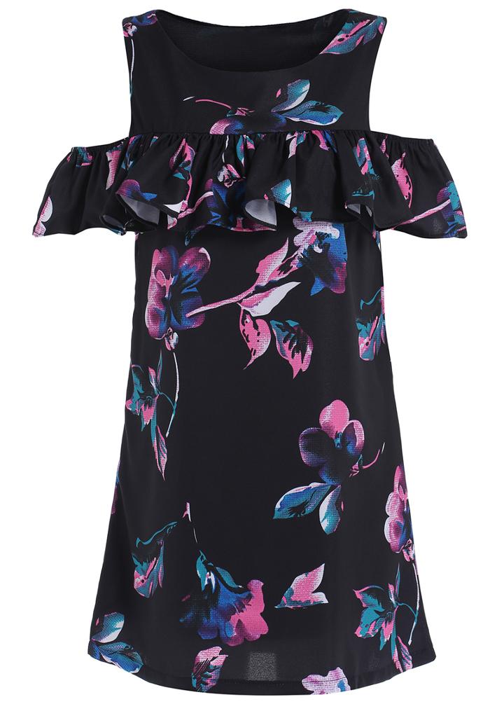 Romwe Off The Shoulder Florals Ruffle Dress