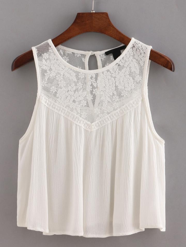 Romwe White Mesh Insert Tank Top