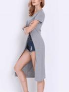Romwe Grey Slit Front Long T-shirt