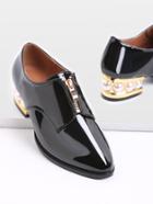 Romwe Black Zipper Design Patent Leather Heeled Shoes