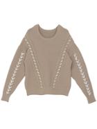 Romwe Round Neck Ribbon Loose Khaki Sweater