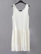 Romwe White Sleeveless Pleated Shift Plain Dress