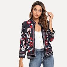 Romwe Ornate Print Coat