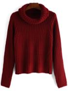 Romwe Turtleneck Long Sleeve Red Sweater