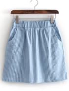 Romwe Blue Elastic Waist Pocket Bodycon Skirt