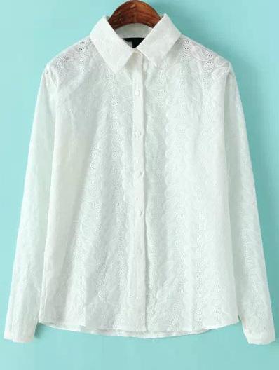 Romwe Lapel Embroidered Lace Blouse