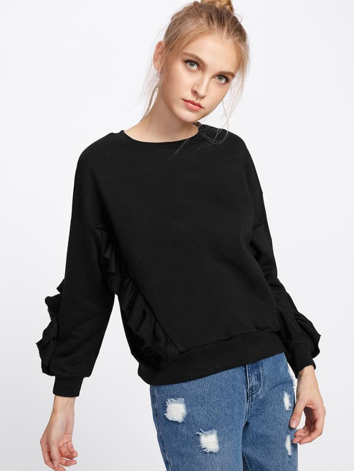Romwe Ruffle Decroation Sweatshirt