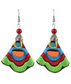 Romwe Green Embroidered With Bead Silver Dangle Earrings