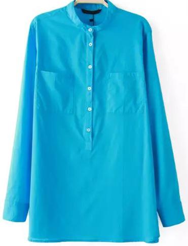Romwe Stand Collar With Pockets Green Blouse