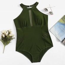 Romwe Plus Cut-out Plain Swimsuit