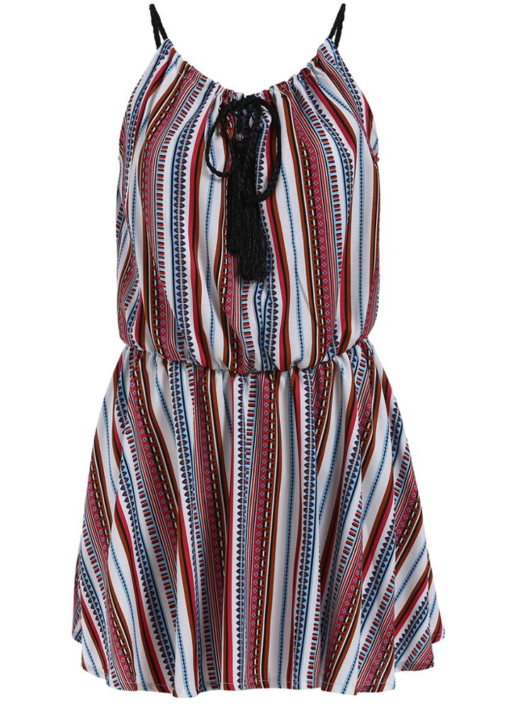 Romwe Spaghetti Strap Tribal Print Red Dress
