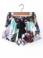 Romwe Elastic Waist Shorts With Tie Detail