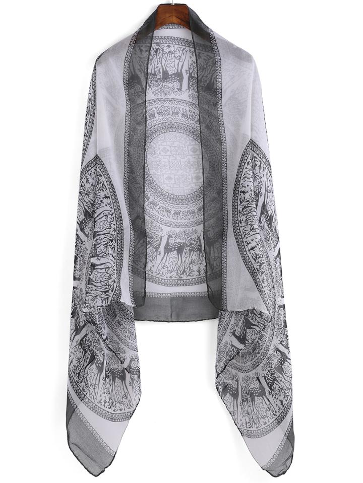 Romwe Deer Print Grey Scarf