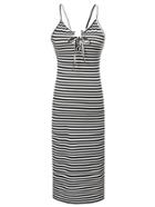 Romwe Black And White Spaghetti Strap Backless Dress
