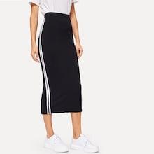 Romwe Slit Back Rib-knit Stripe Skirt