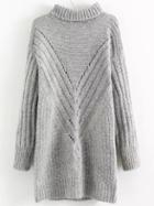 Romwe Turtleneck Ribbed Grey Sweater Dress