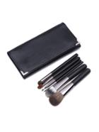 Romwe 6pcs Black Professional Makeup Brush Set With Faux Leather Bag