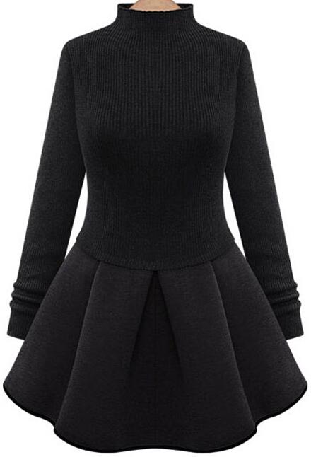 Romwe High Neck Pleated Sweater Dress