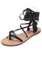 Romwe Black Lace Up Flip Sandals