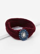 Romwe Rhinestone Flower Design Knit  Headband