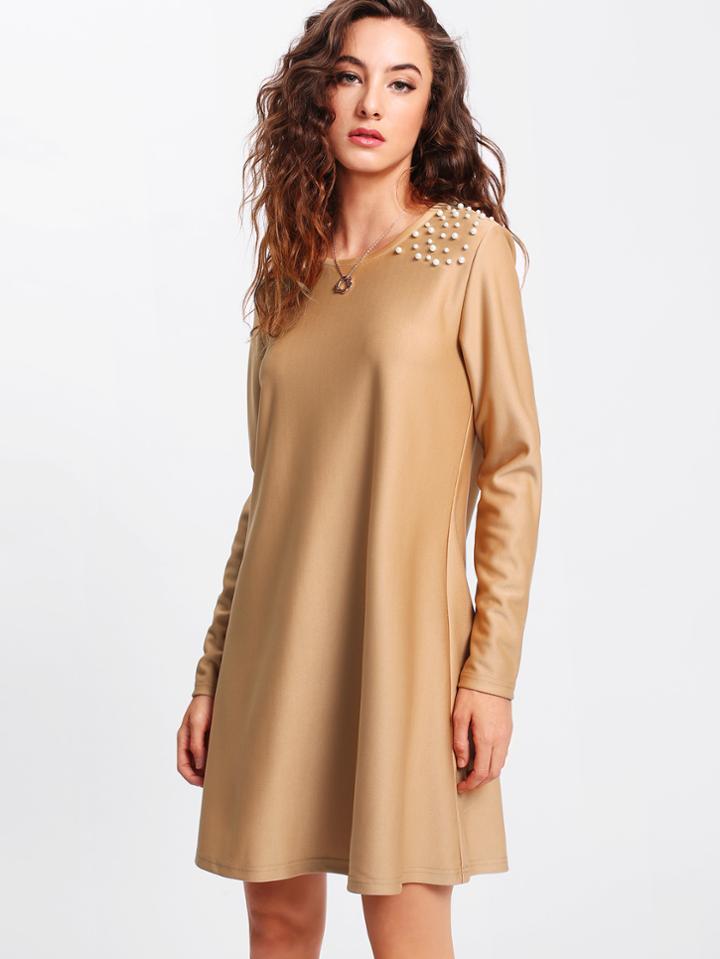 Romwe Pearl Beading Flowy Dress