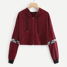 Romwe Letter Tape Side Cut Out Hooded Sweatshirt