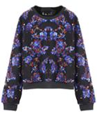 Romwe Sequined Crop Blue Sweatshirt