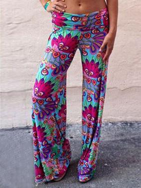 Romwe Florals Elastic Waist Straight Pant