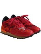 Romwe Red Rhinestone Casual Flats