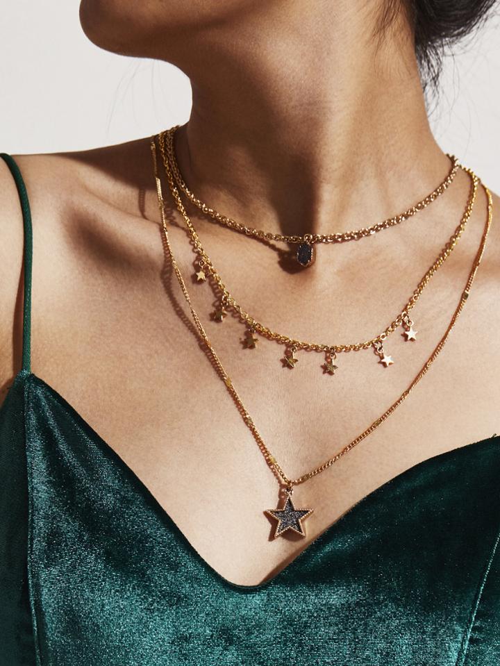 Romwe Star Pendant Layered Necklace