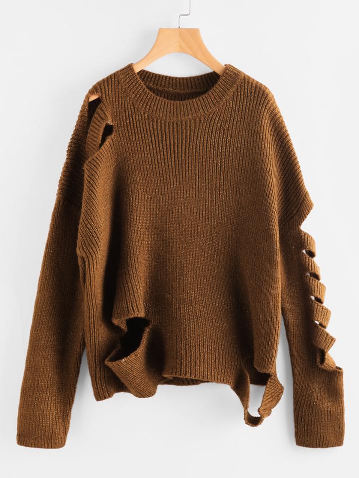 Romwe Ladder Cutout Destroyed Jumper
