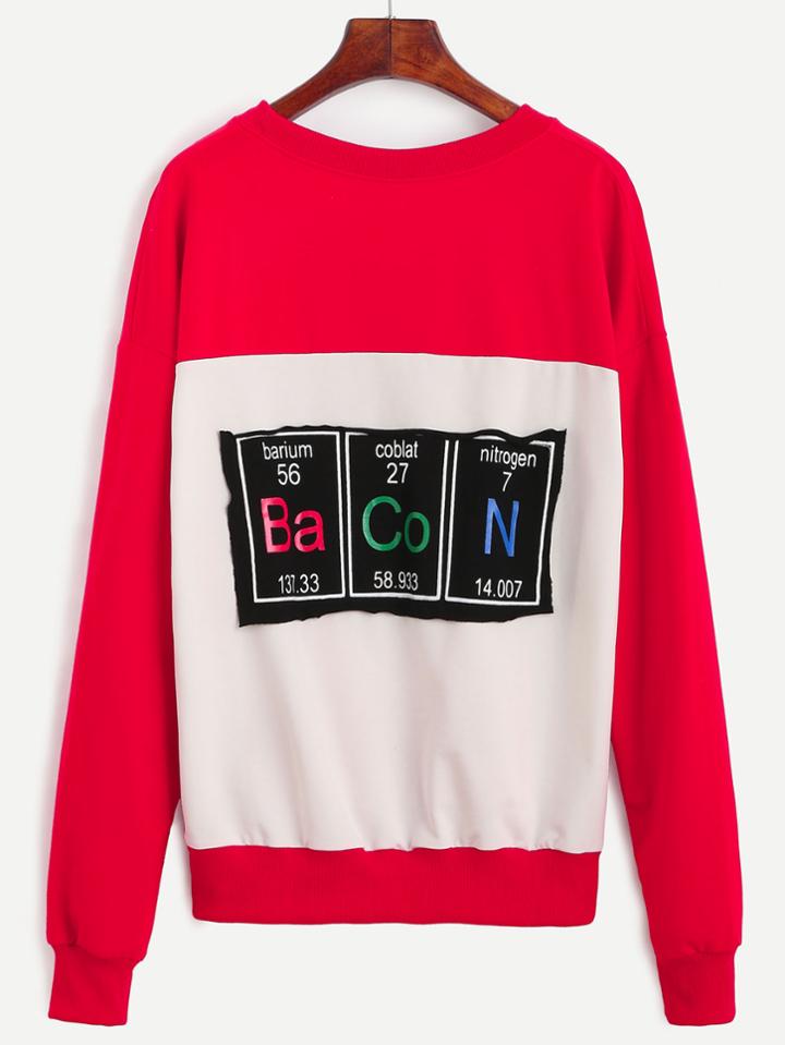 Romwe Red Contrast Drop Shoulder Patches Sweatshirt